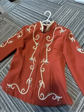 Rust Red Embellished Women's Jacket with Decorative Scrollwork